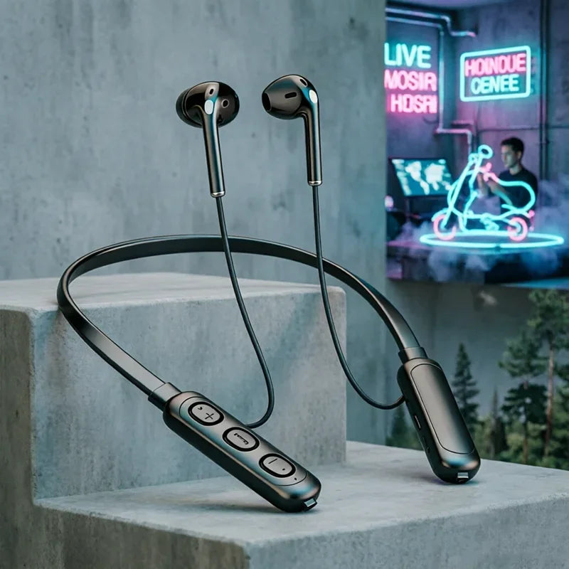 Wireless Bluetooth 5.3 Neck-Hanging Type Stereo Bluetooth Earphones With Mic Bluetooth Headset NeckHanging Bluetooth Headphone