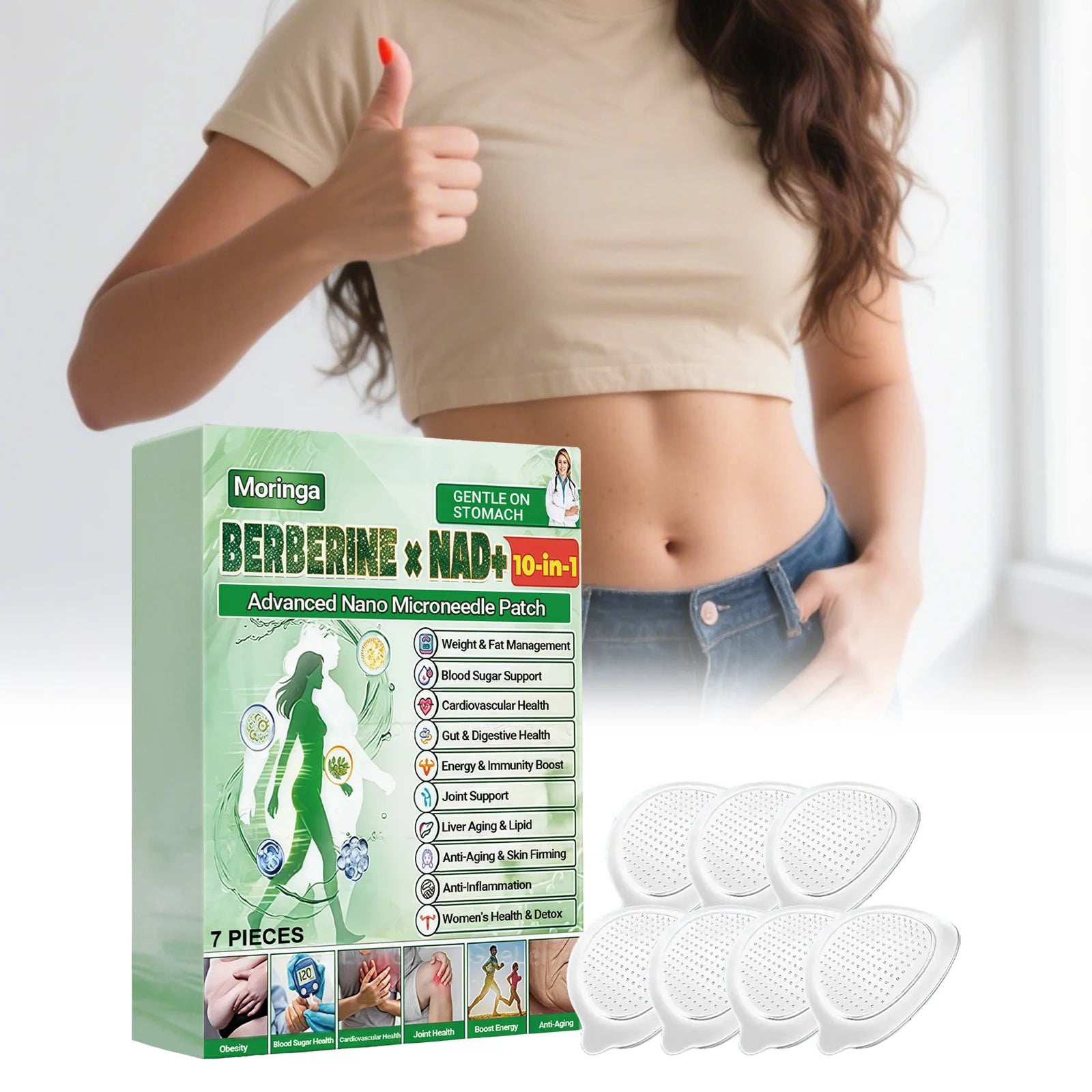 10 in 1 Nano Microneedle Firming Sticker Berberine NAD+ Skin Firming & Body Shaping Patch for Women & Men Long Lasting Care