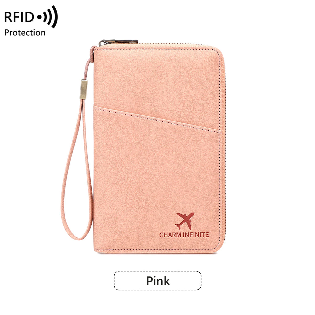 New Large Capacity RFID Anti-Magnetic Passport Holder with Zipper Multi-Function Travel Wallet for Documents And Tickets  Wallet