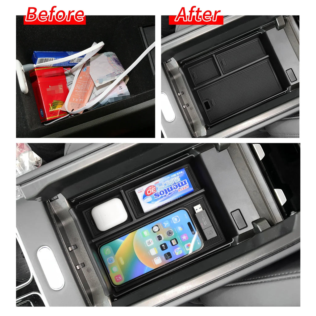 For Chery Tiggo 9 2024-2026 (FULWIN T9/Tiggo 8L/Tiggo 9X) Armrest Storage Box Car Tray Organizers Accessories Tidying Black ABS