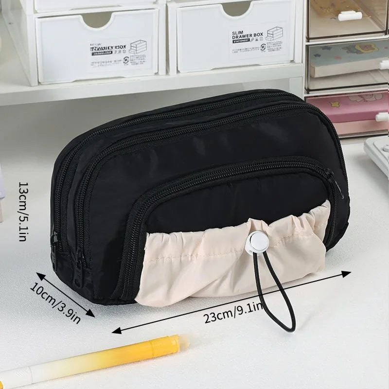 INS Pencil Case Large Capacity Pen Bag Cute Stationery Case Makeup Pouch Back to School Pink Pencil Case with Mesh Pocket 필통