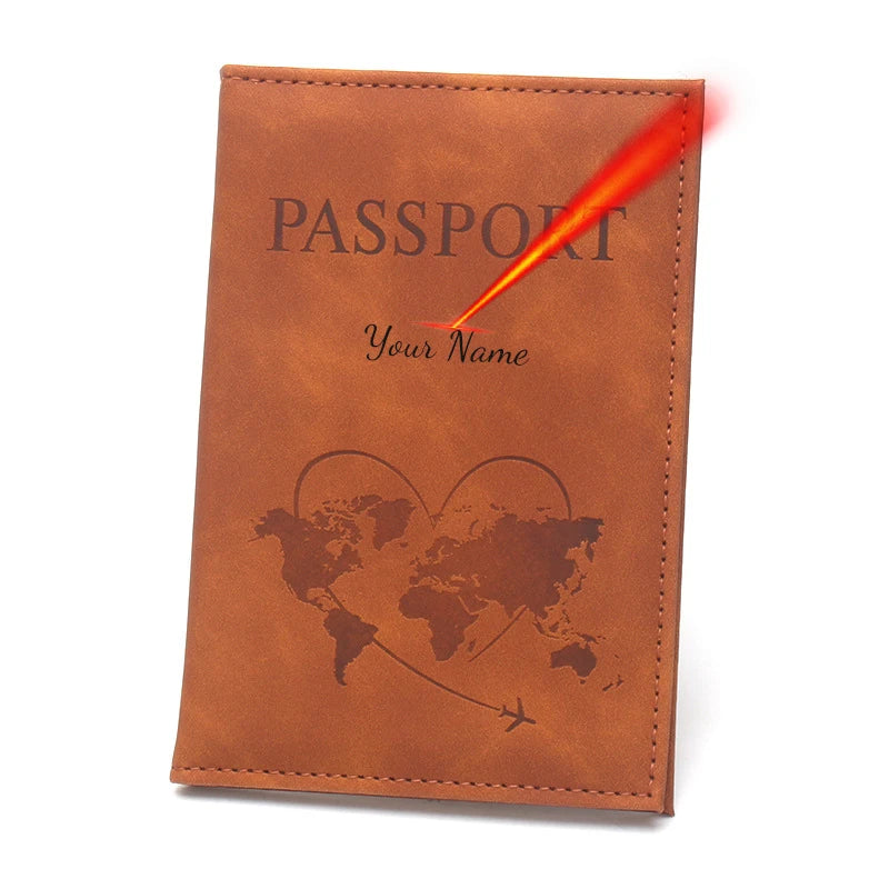 Laser Engarving Name Passport Cover Travel Wallet Pu Case for Passports Passeport Personnalisé Names Number