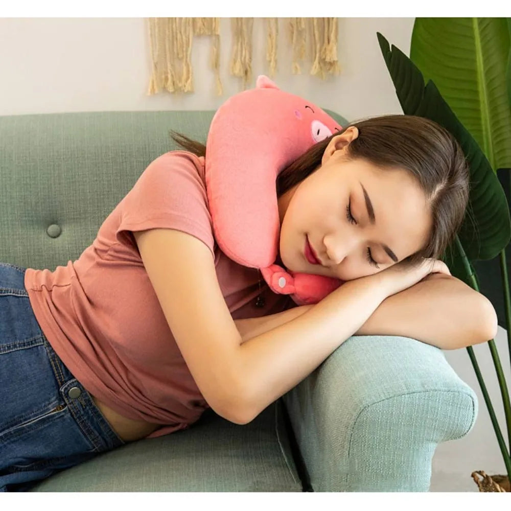 U-shaped Pillow Adult Children Travel Pillow Soft Short Plush Cartoon Portable Outdoor Nap Flight Neck Pillow Nursing Cushion