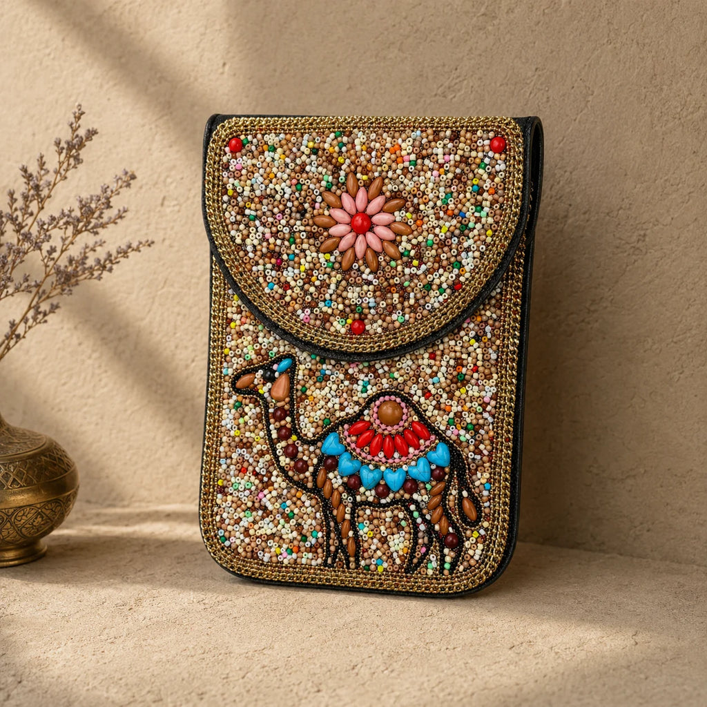 Beaded Elephant Crossbody Phone Bag for Women Sequin Embroidered Mini Shoulder Pouch Boho Festival Purse