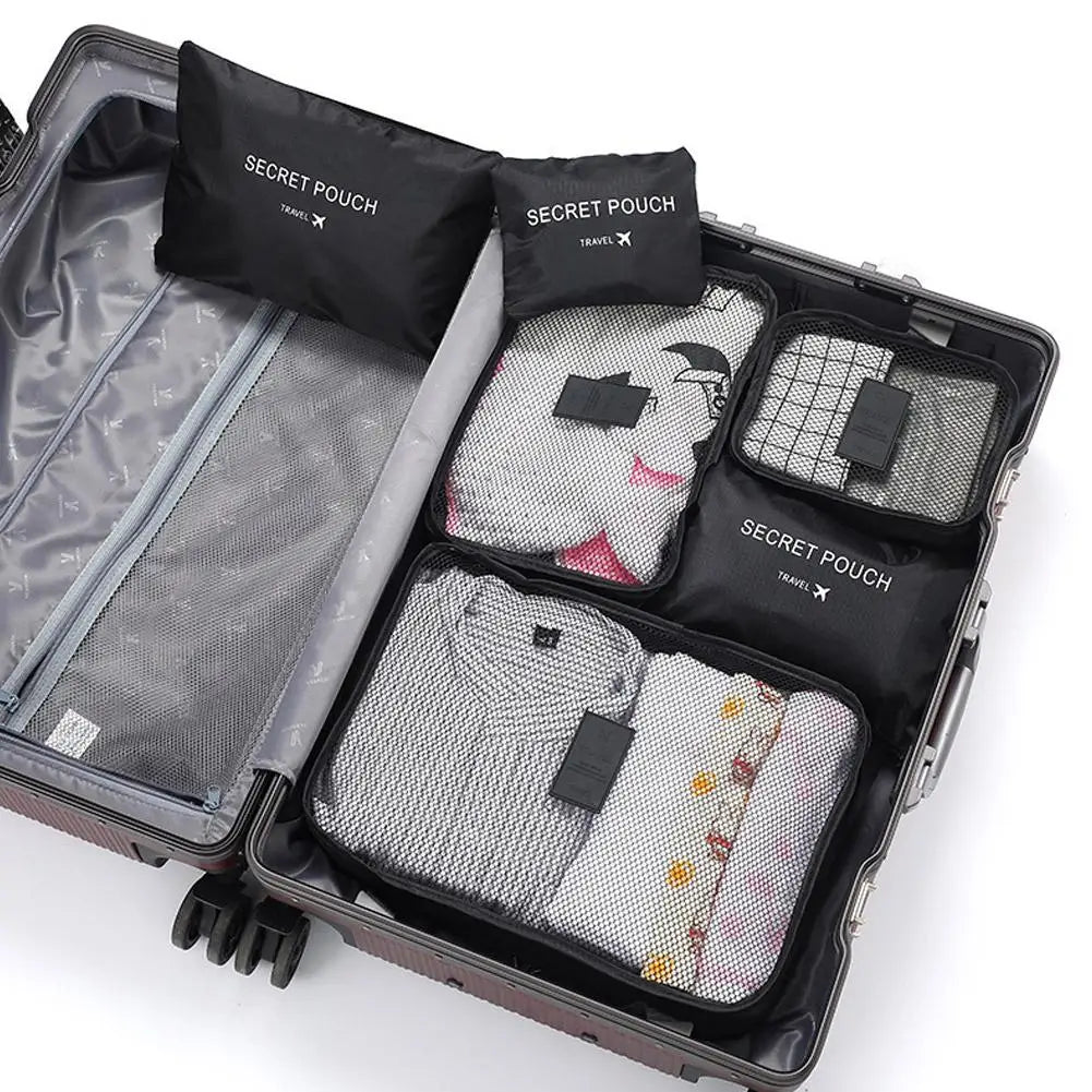 New 6Pcs Travel Clothes Storage Bags Set - Portable Luggage Organizer Suitcase Packing Cubes With Shoe Pouch