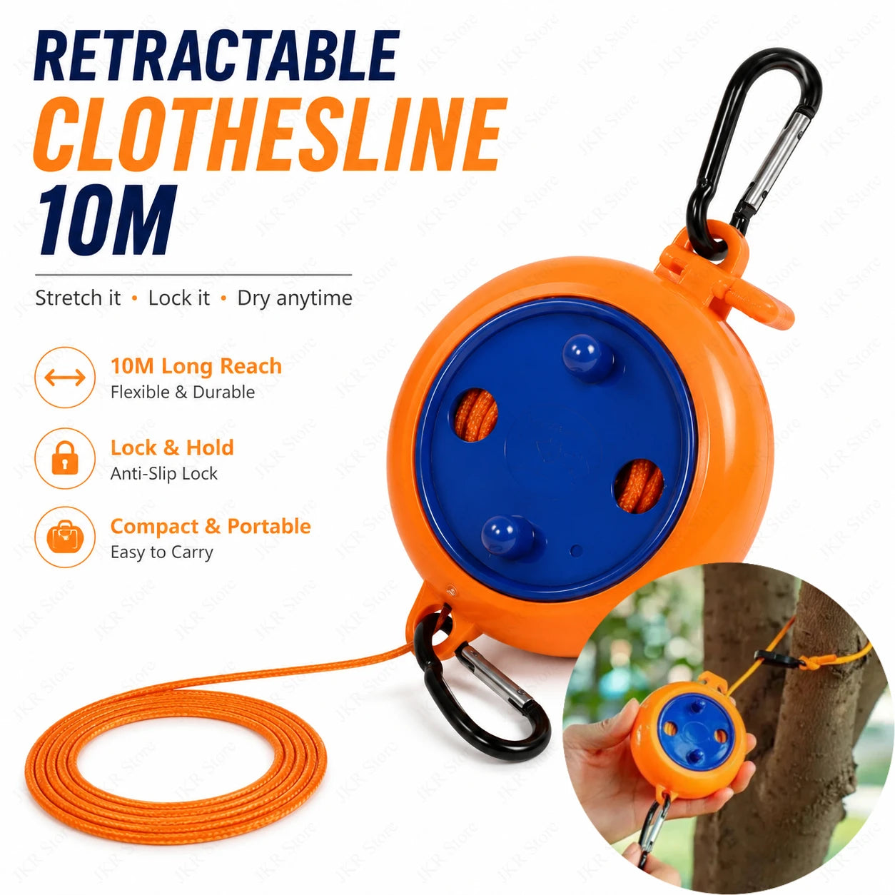Portable 10M Travel Clothesline Retractable Clothes Drying Rope Windproof Anti Slip Design for Balcony Laundry Outdoor Use