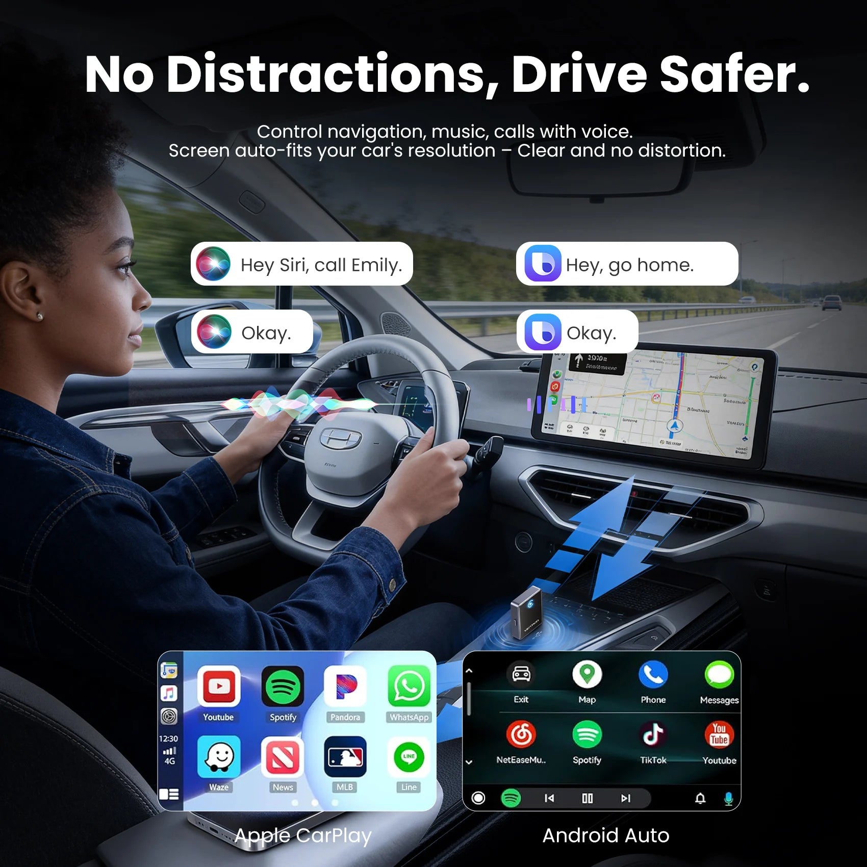 Vention 2in1 Wireless CarPlay Adapter Android Auto For OEM Car Plug and Play AI Smart Box WiFi Bluetooth Auto Connection