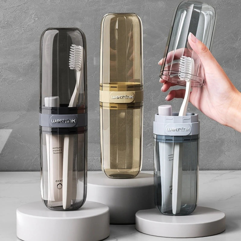 Essential Travel Items Travel Mouthwash Cup Portable Toothbrush Tooth Care Kit Transparent Toiletry Set Storage Box