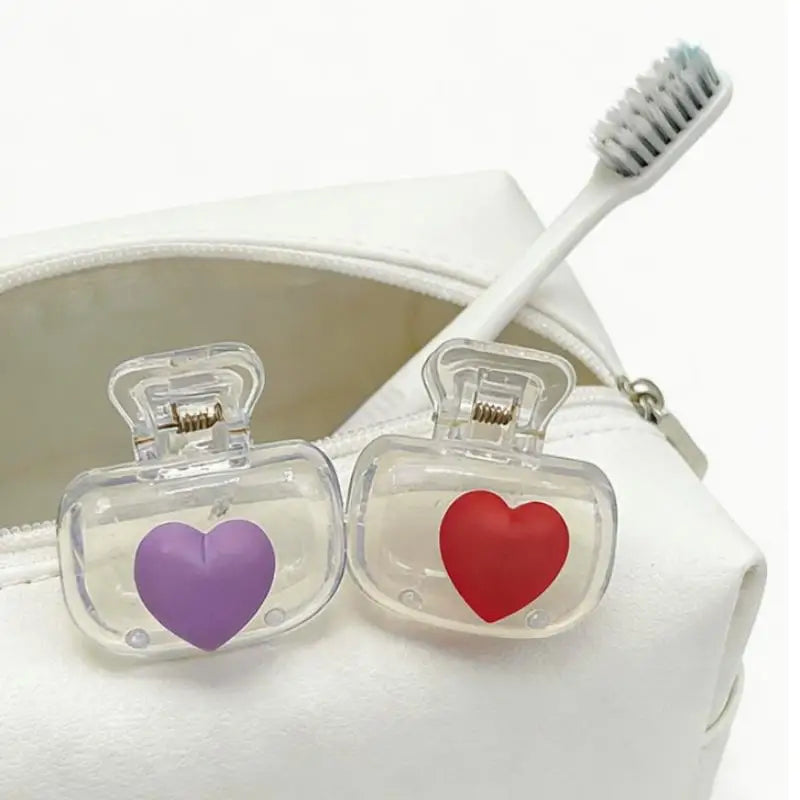 NEW Portable Toothbrush Protector Set of 2 Heart Design Clip-On Covers, Keep Your Toothbrush Clean in Luggage, and Easy to Carry