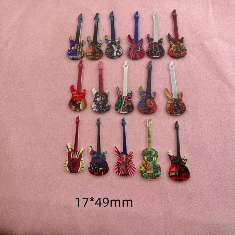 12pcs 16 color printed skeleton guitar acrylic DIY keychain earrings bag handicrafts accessories