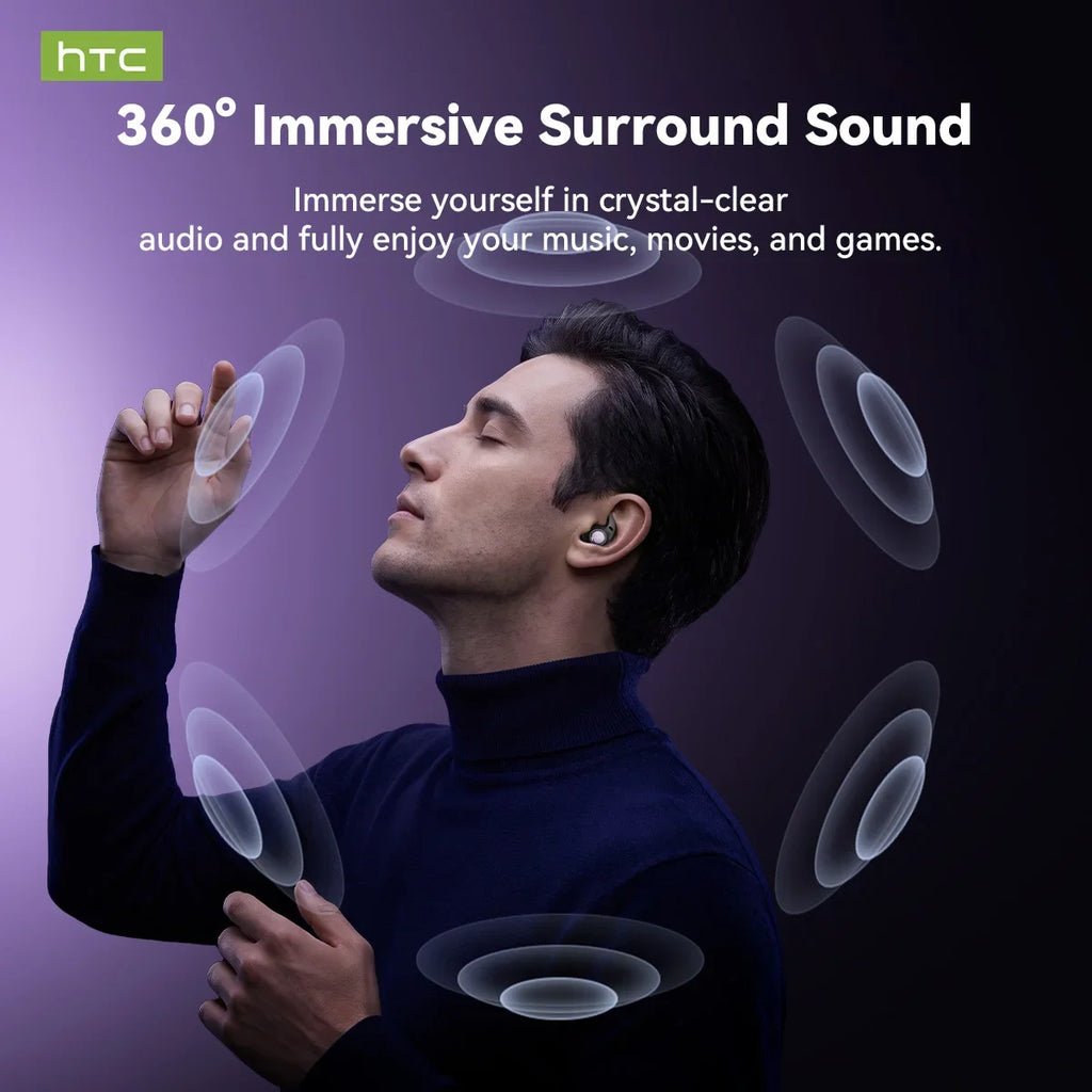 HTC NE76 Bluetooth Earbuds Mini Sleeping Earbuds for Wireless Earphones AI Translator, Noise Reduction Long Battery Headphones