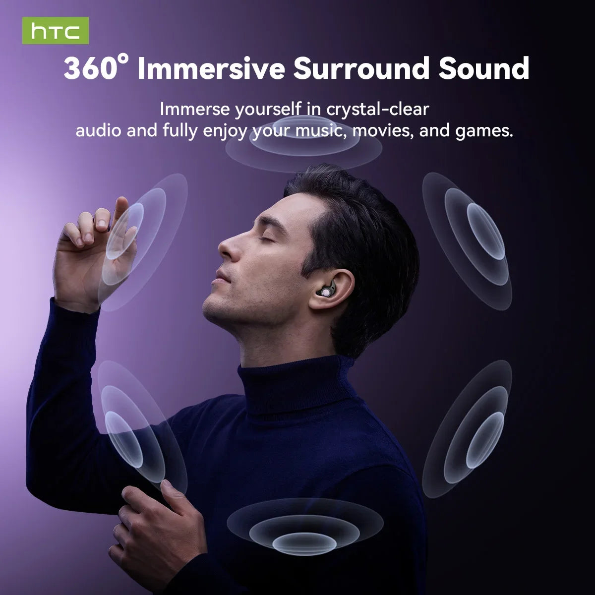 HTC NE76 Bluetooth Earbuds Mini Sleeping Earbuds for Wireless Earphones AI Translator, Noise Reduction Long Battery Headphones