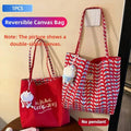 1PCS Korean Style Reversible Canvas Tote Bag Large Capacity Casual Shoulder Bags For Women Student Work Gift Shopping Bags