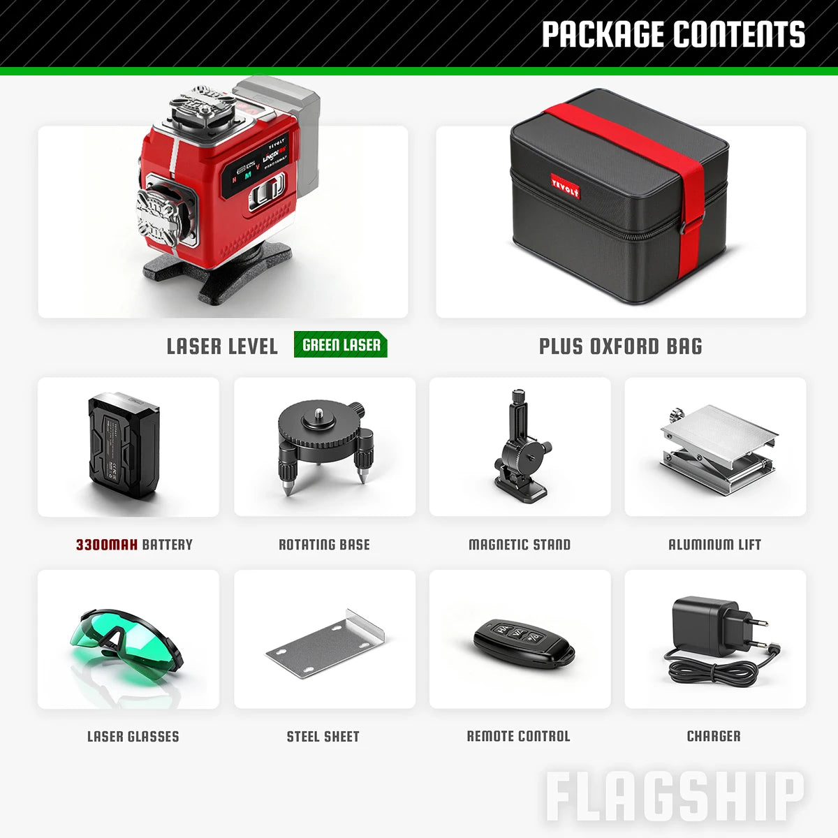 YEVOLT Industrial 16-Line Laser Level Auto-Calibration ±4° Self-Leveling Angle Outdoor Landscaping Anti-Shock Design