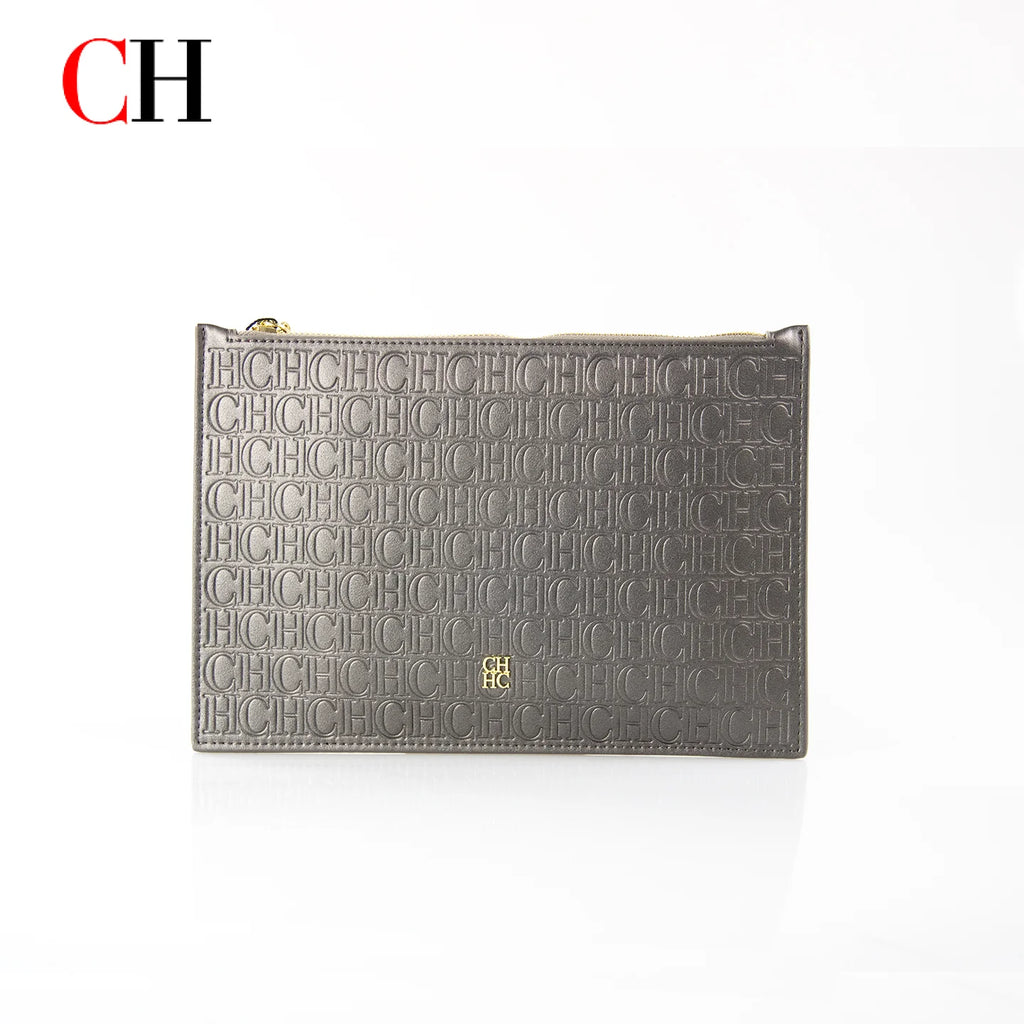 CH Women Embossed Letter Wristlet Clutch Bag Zipper Handbag Elegant Evening Pouch for Party Travel and Daily Use