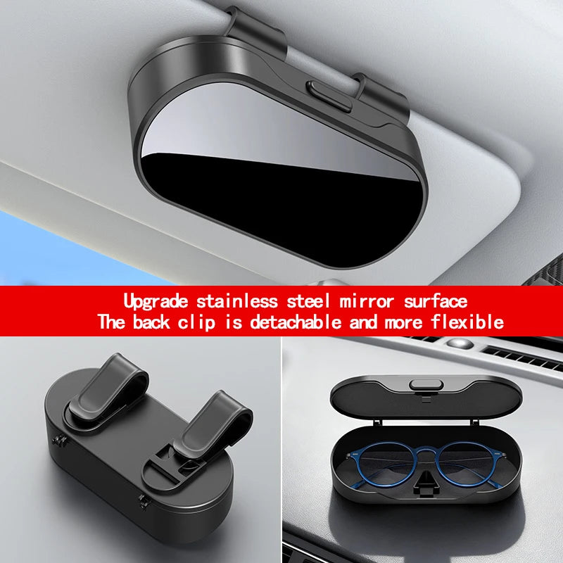 Mirror Glossy Multifunctional Glasses Case, Car Sunshade, Glasses Clip Card, 2-in-1 Storage Box, High-End Sunglasses Holder,