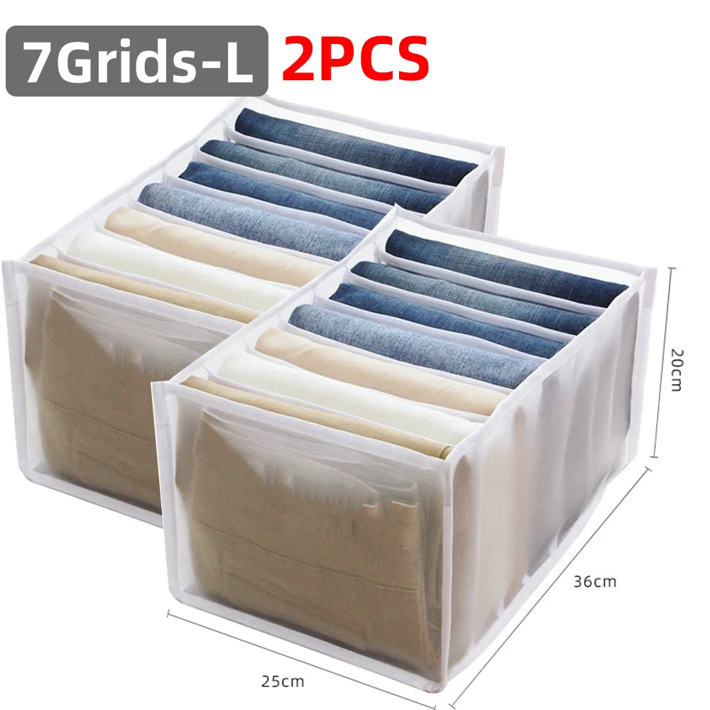 7 Grids Closet Clothes Storage Boxes Foldable Jeans Pants Storage Box Cabinet Drawer Organizer Jeans Socks Separation Organizer