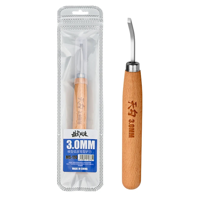 MOSHI MS-110 Curved Shovel Chisel Push-type Broach 1.5-3mm Wooden Handle Push Knife Cutter Hobby Model Making Cutting Tools