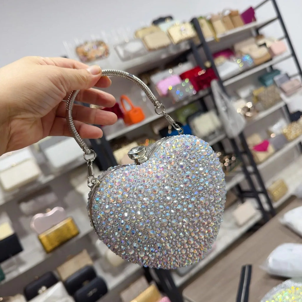 New heart-shaped diamond-embellished crossbody bag for womenminiAcrylic evening shoulder handbag