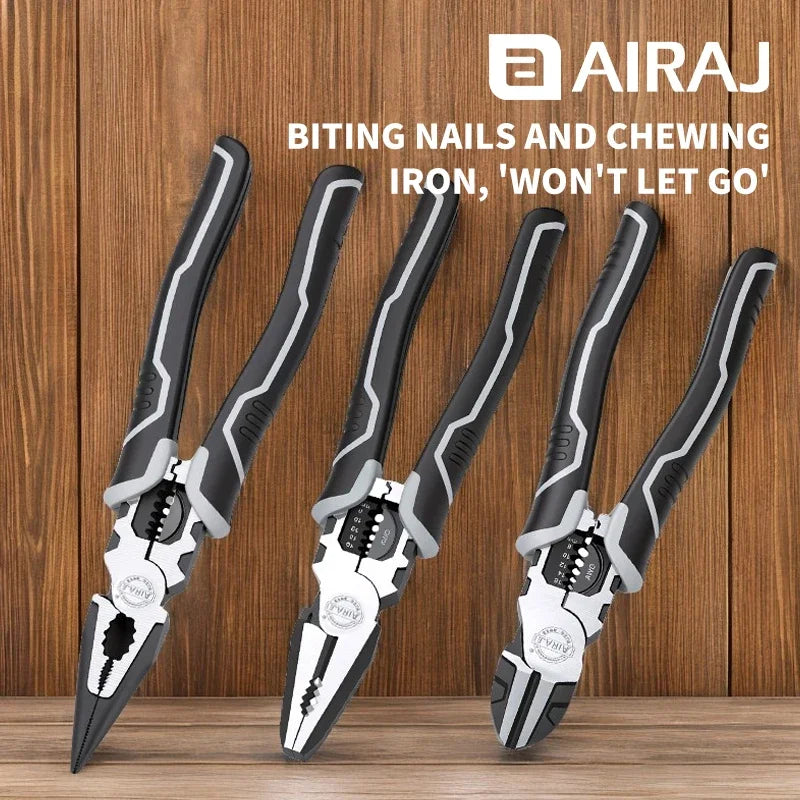 AIRAJ 3 PCS Multifunctional Electrician Wire Pliers Heavy Duty Alloy Wire Cutters Diagonal Needle Nose Pliers Hardware Tools