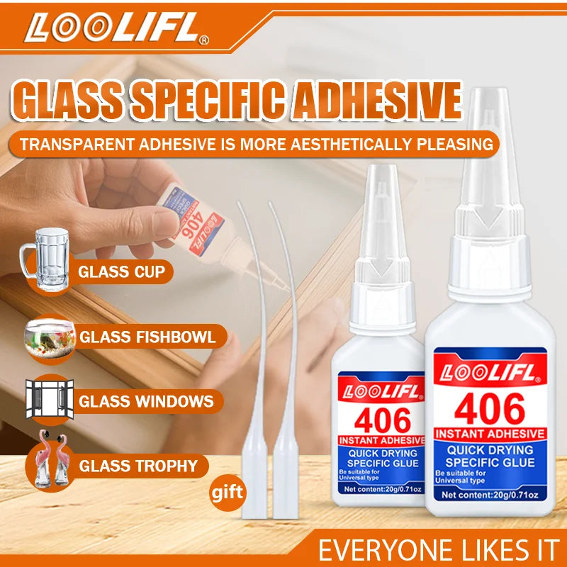 406 Super Glue, Fast-Drying Cyanoacrylate Super Glue and Universal Quick Repair of All Kinds of Glass Are Safe and Harmless.