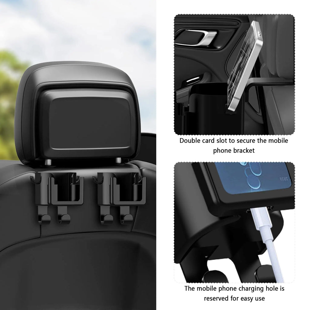 Car Seat Backrest Storage Rack with Cup Holder, Phone Holder, and Hooks, Saving Space, Automotive Parts