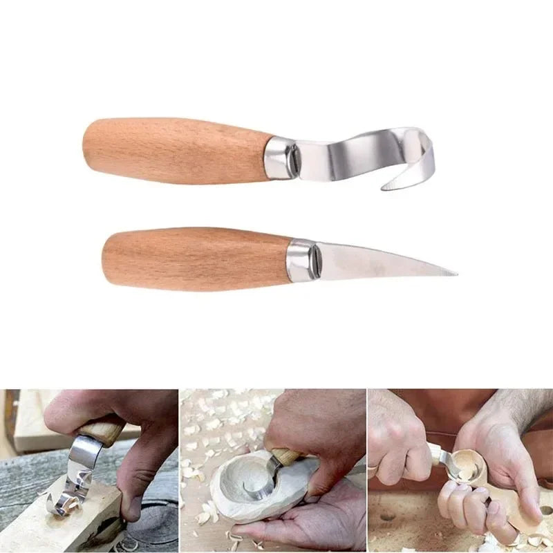 Wood Carving Tools Set Whittling Knives Hook Knives, Ergonomic Wood Spoon Carving Kit, Durable Curved Design