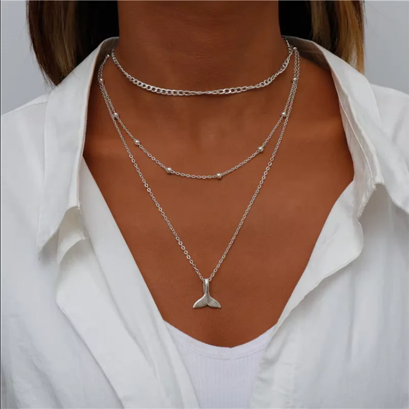 Vintage Multi Layered Moon Coin Moon Hamsa Hand Chain Necklaces for Women Boho Elephant Hearts Pendants Necklaces Jewelry
