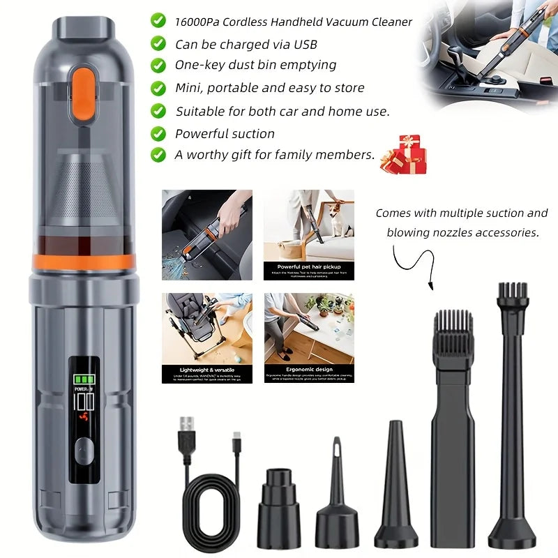 1pc Wireless Cleaning Kit, 16000Pa Brushless Vacuum Washer, Wet Dry Use, Multi-Scene For Car Home, P D&S, Gift For Car Lovers
