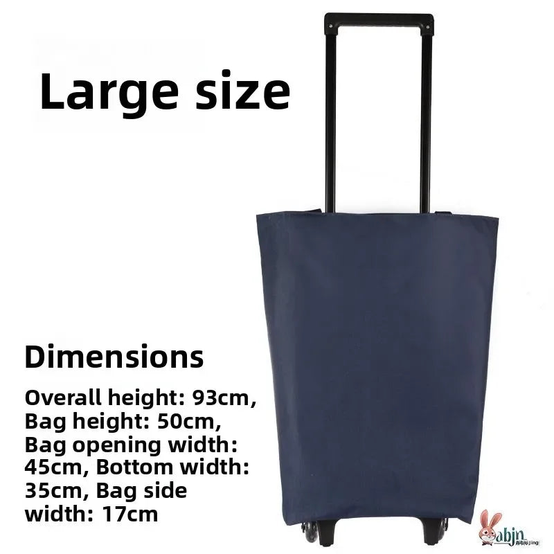 Cartoon Foldable Shopping Cart Waterproof Telescopic Handle Trolley Bag Reusable with Hand Straps Foldable Shopping Bag