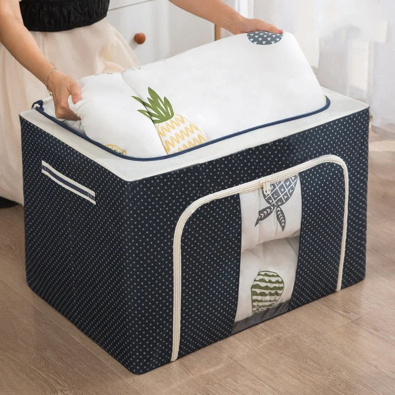 66L Portable Zipper Clothes Storage Organizer Box, Foldable Waterproof Oxford Storage Bin With Transparent Window