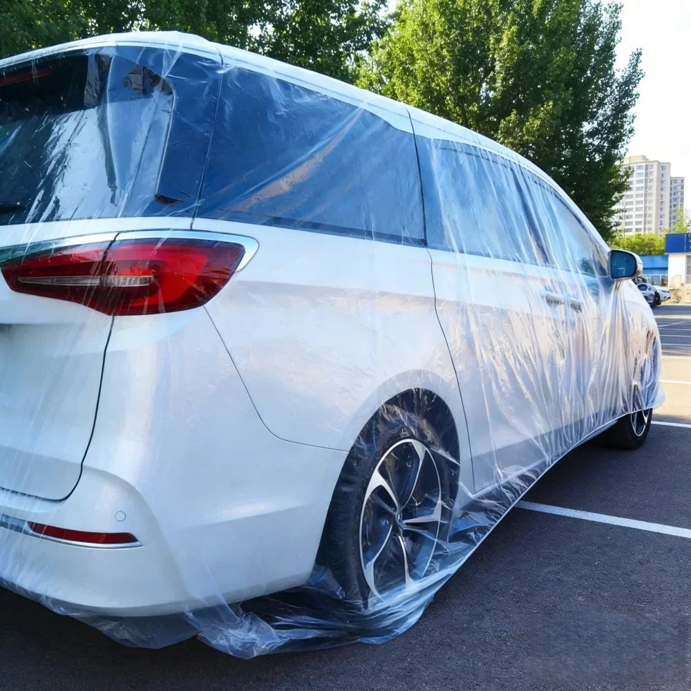 Disposable Plastic Car Cover, 10-Second Quick Install, Elastic Band Fit, Dustproof & Rainproof, No Cleaning Needed