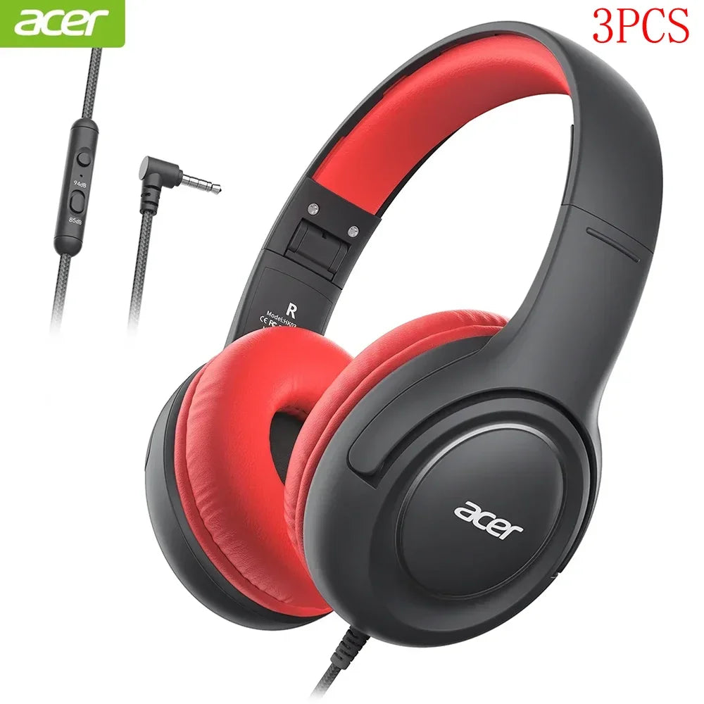 Acer Kids Headphones with Cord for School Over-Ear 85/94dB Volume Limiter 3.5mm Jack Foldable Stereo Headset for Toddlers