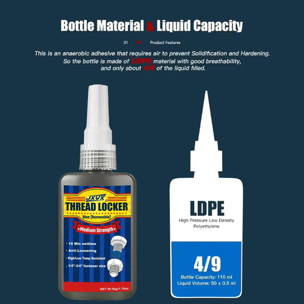 JXVX 243 1-6PCS Threadlocker Medium Strength Anaerobic Adhesive Antiloose Screw Glue Oil Resistant Fastener Sealant 10ml 50ml