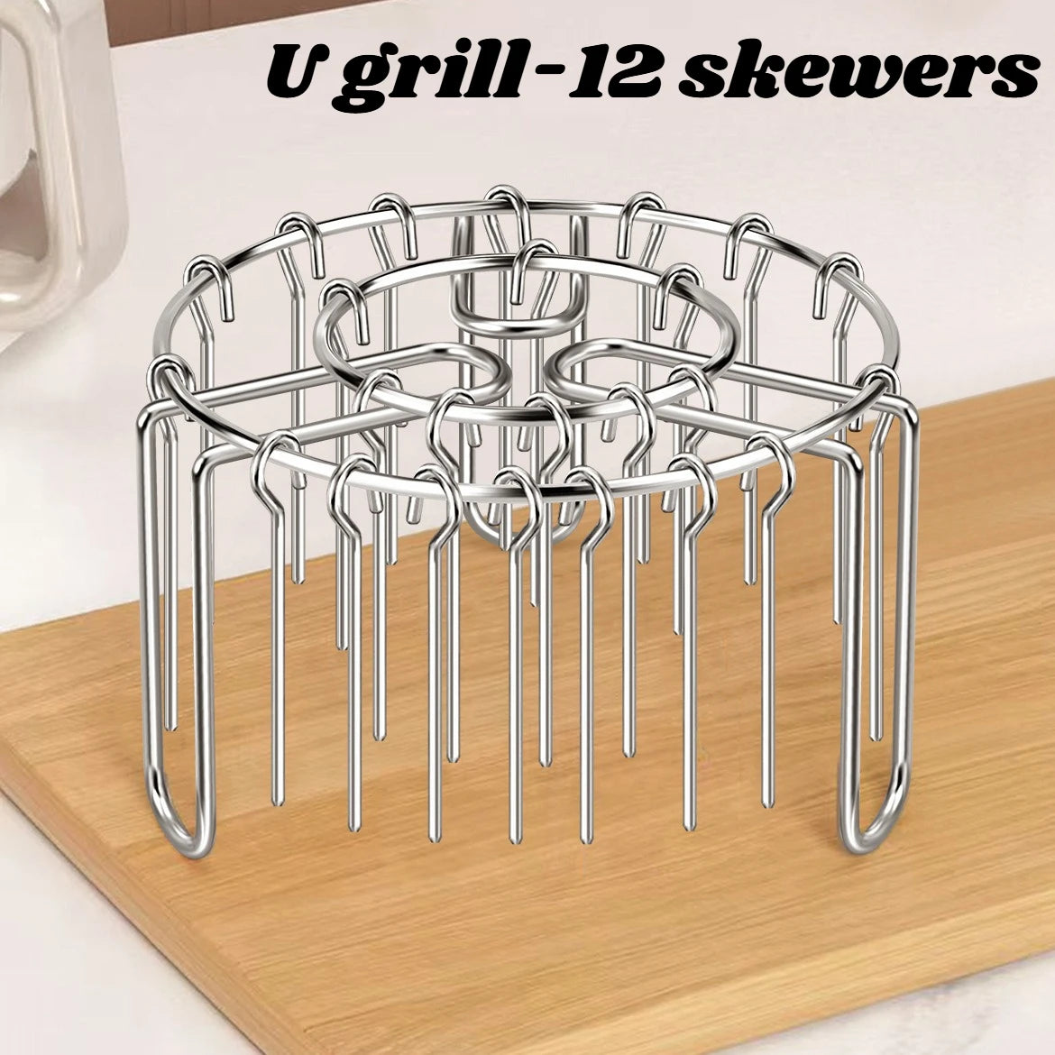 12/24/48 Skewers  Air Fryer Stainless Steel Grill Vertical Skewer Hanging Oven Kebab Rack Kebab Holder Kitchen Gadgets Grill