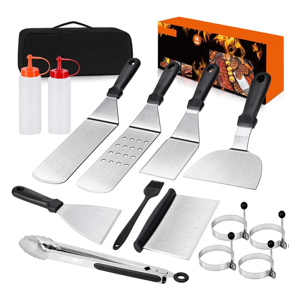 Griddle Accessories Kit,Hibachi Flat Top Grill Accessories,Grill Spatula Set with Enlarged Spatulas,Scraper for Outdoor Barbecue