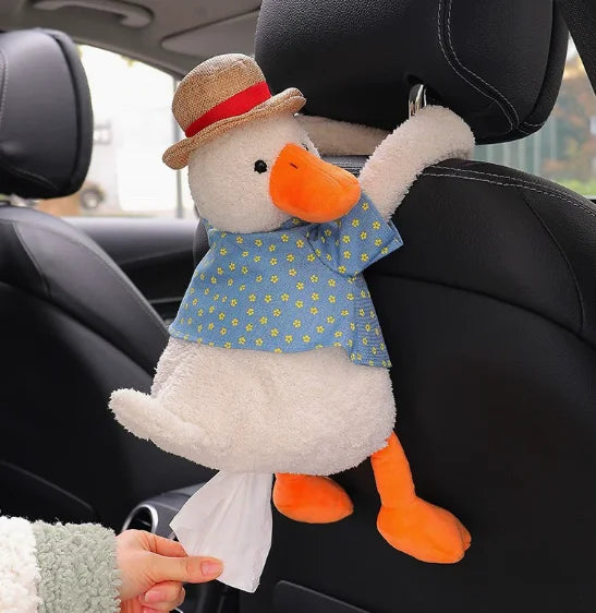1PC Charming Duck Tissue Holder for Cars, Lovely Hanging Tissue Box for Vehicles, Innovative Car Decor