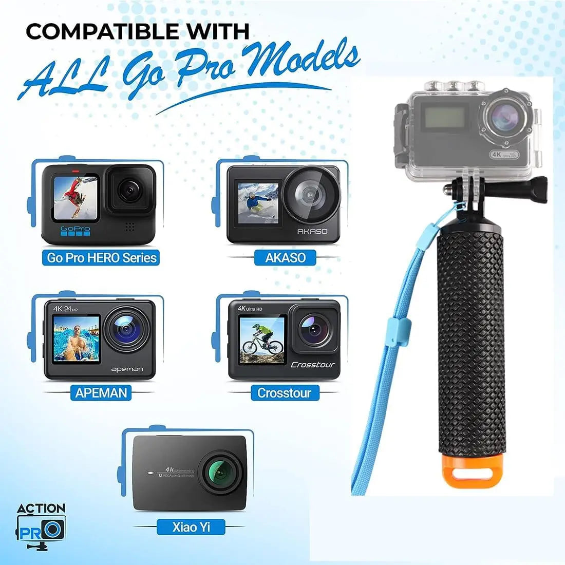 Waterproof Handheld Underwater Sport Selfie Stick Monopod Pole Floating Hand Grip Diving Handle Tripod Mount for HD Geekpro
