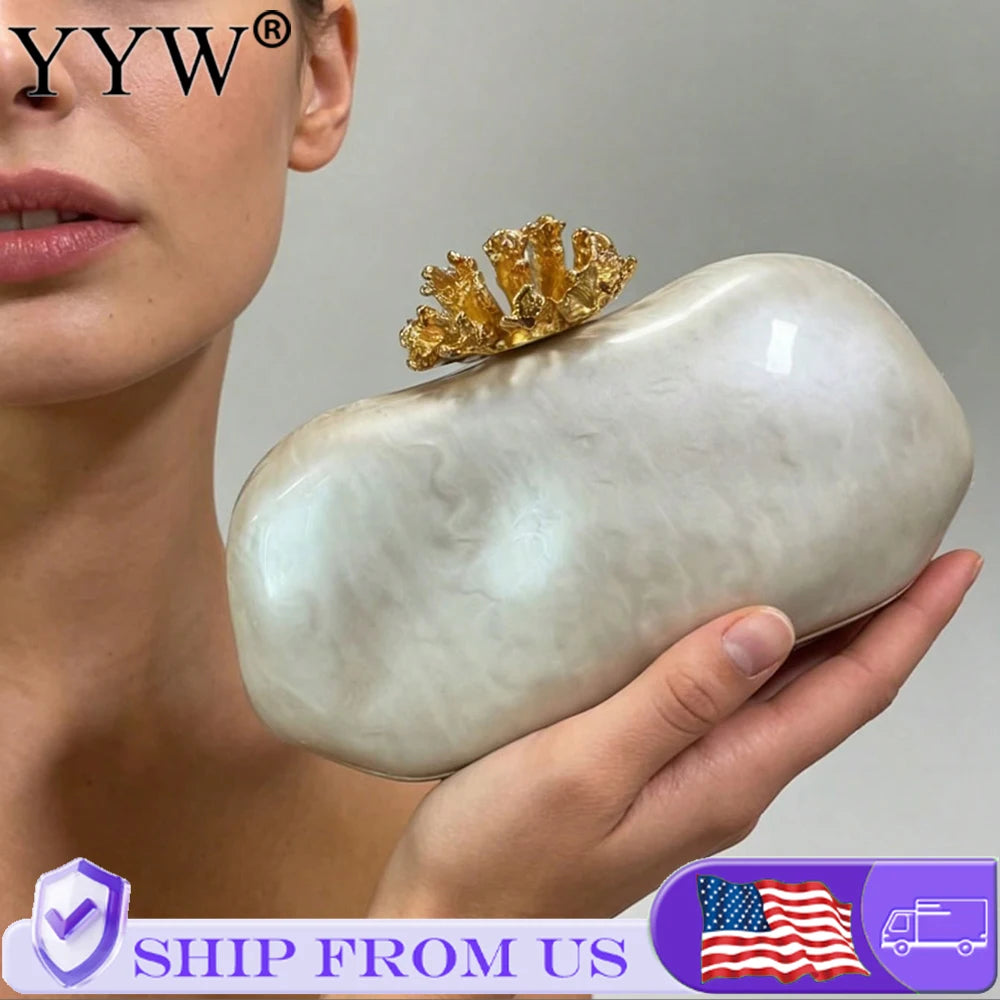 2026 New Shoulder Bag For Women Acrylic Alloy Flower Shell Bag Ladies Fashion Wedding Banquet Evening Bag Bridal Handbag Clutch Purse