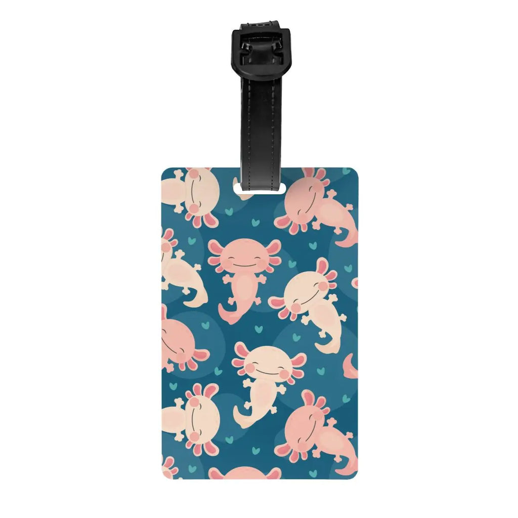 Custom Cute Salamander Animal Axolotls Luggage Tag Privacy Protection Baggage Tags Travel Bag Labels Suitcase