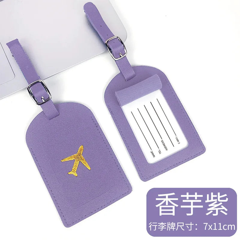 PU Leather Business Luggage Tag Suitcase Address Label Luggage Boarding Case Label Name ID Address Clip Travel Accessories