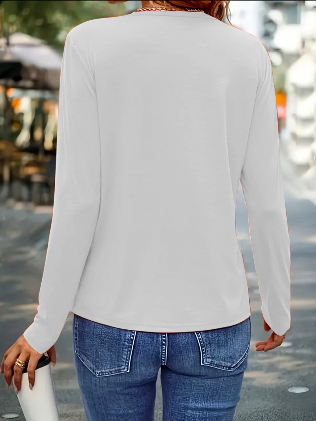 Plus Size Pleated Round Neck T-Shirt - Women's Lightweight Long Sleeve Solid Color Blouse for Spring Summer Elegant Fashion