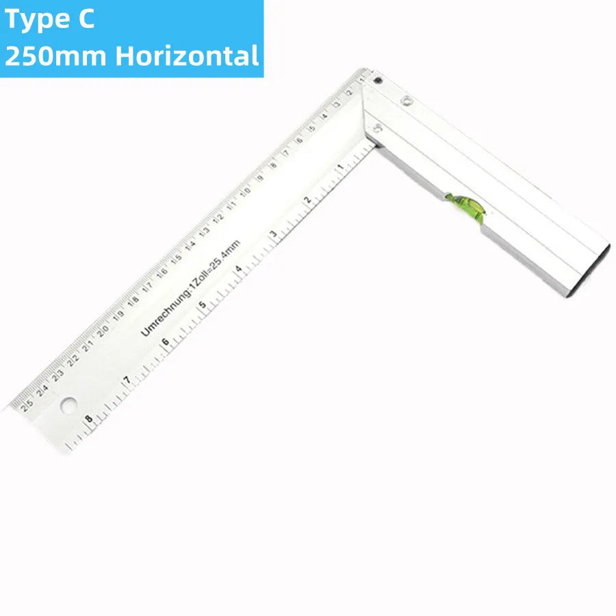 200/250/300mm Aluminum Square Ruler Right Angle 90 Degree Turning Rule Woodworking Measuring Tool Angle Square Carpenter Ruler