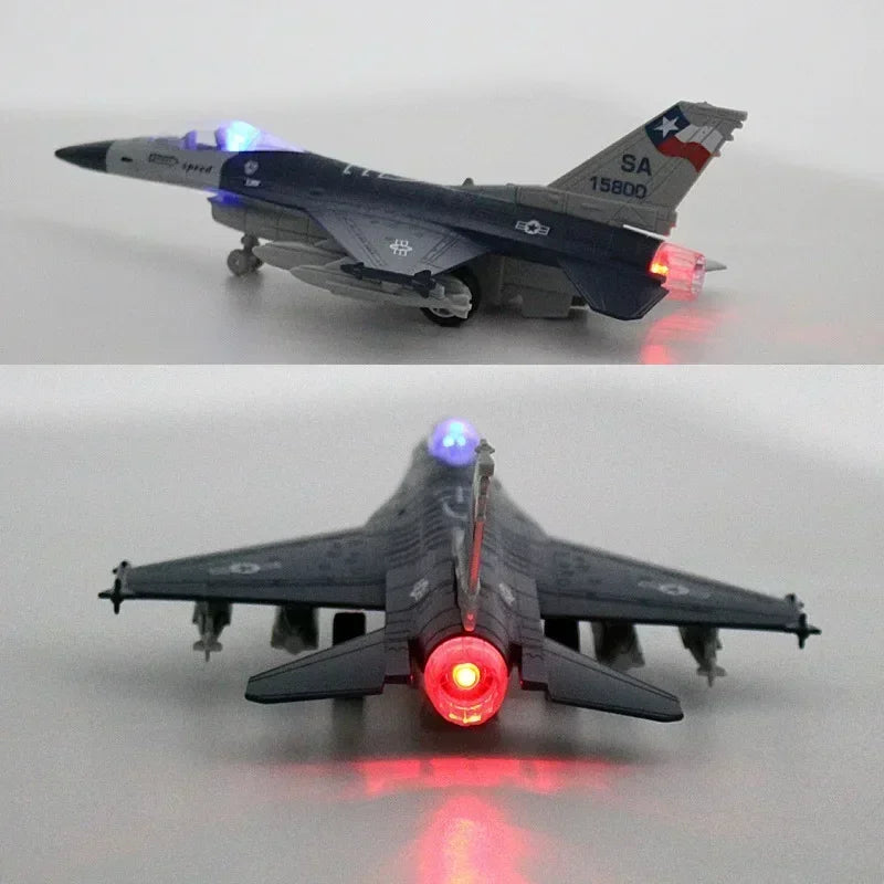 Alloy F16 Fighter model acoustooptic return force aviation military aircraft model Toy Ornament Gift