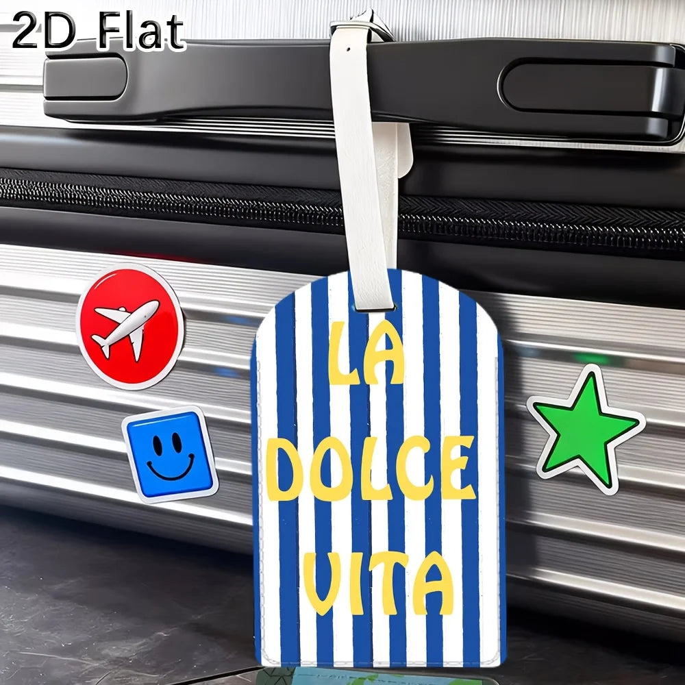 Striped Luggage Tag Blue White Pattern "LA DOLCE VITA" Printed Travel Bag Tag Suitcase Baggage Identifier for Travel Additions
