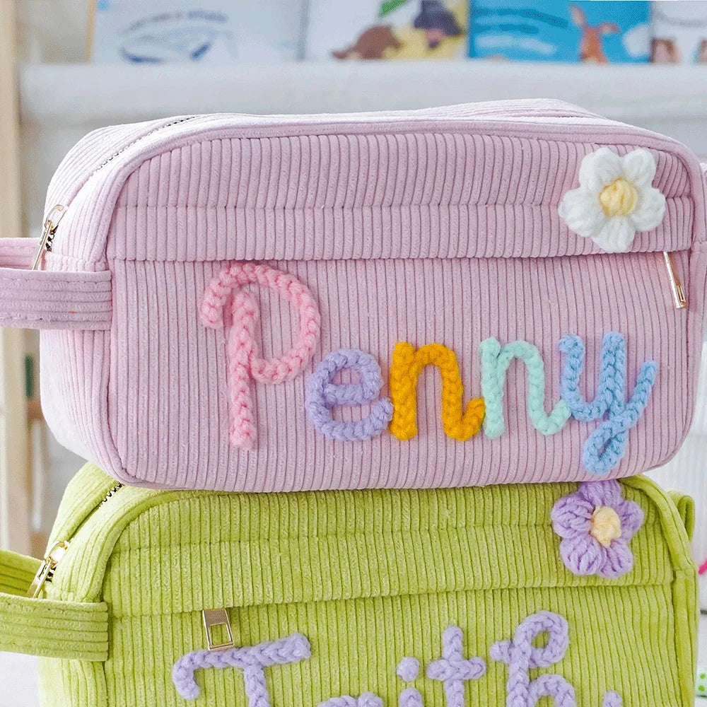 1pc Custom Corduroy Makeup Bag: Personalized yarn name bag, stylish and simple mini portable storage bag with large capacity