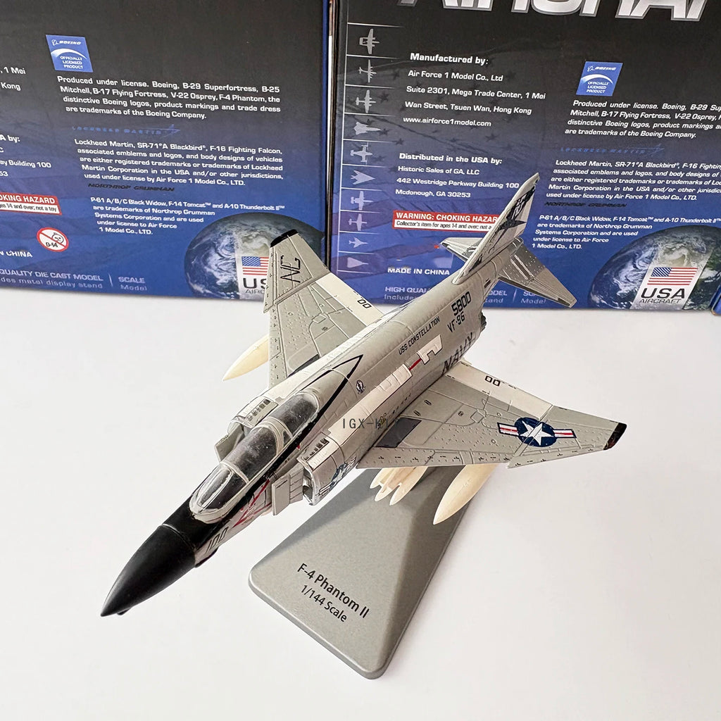 1/144 Scale US F-4 Phantom II Carrier-Based Fighter Jet F4 Silver Diecast Finished Military Plane Model Collection Ornament Gift