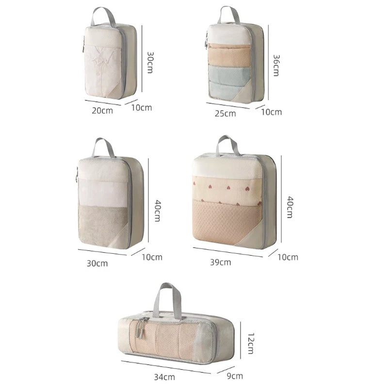 5pcs/set Lightweight Portable Travel Compression Storage Bag Multifunctional Luggage Organizer for Clothes Shoes Storage Bag