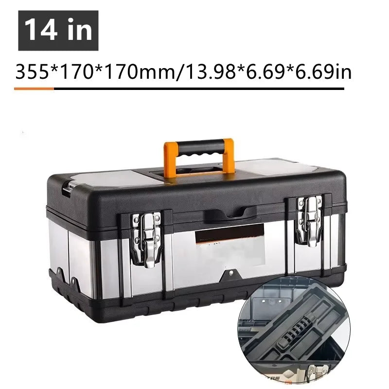 toolbox stainless steel suitcase 14/17/20 inch household portable tool box hardware tool box storage metallic briefcase