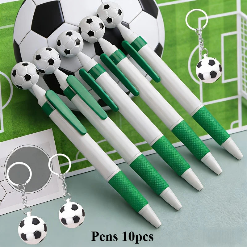 Soccer Theme Stationery Gift Pack of 10, Pocket Notebooks, Soccer Keychains, Soccer Pens, Gift Bags, Party Favors, School Gifts.